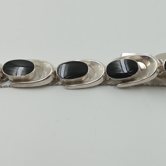 TAXCO ONYX LINK SILVER BRACELET - Picture 1 of 4